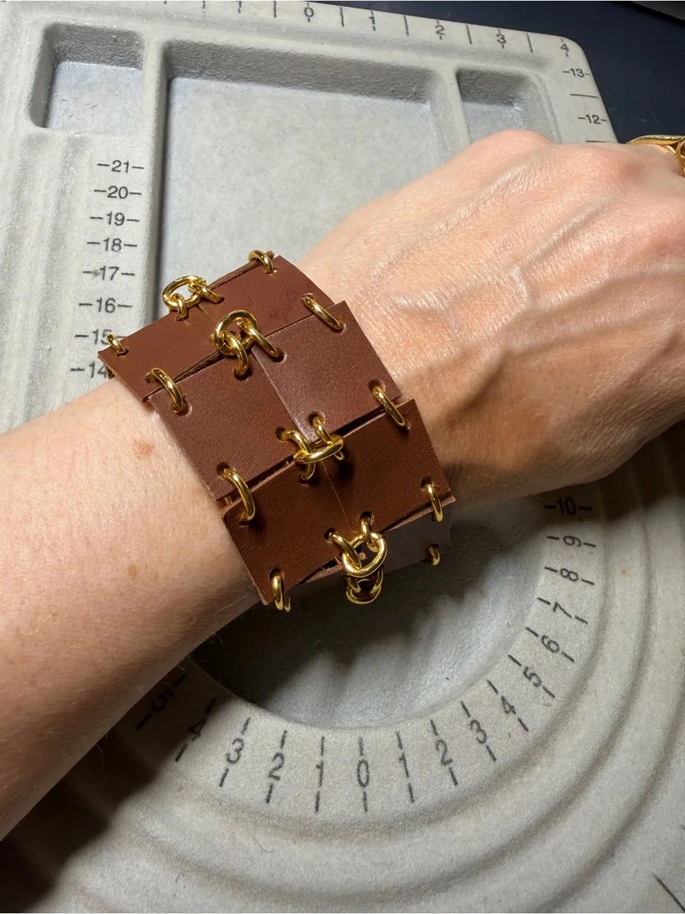 Brown Leather women's Bracelet with Gold Accents